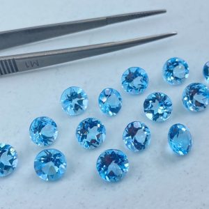 LOOSE SKY BLUE TOPAZ FACETED 3MM TO 15 MM ROUND SHAPE SEMI PRECIOUS GEMSTONES [SOLD SINGLE PIECE TOO]