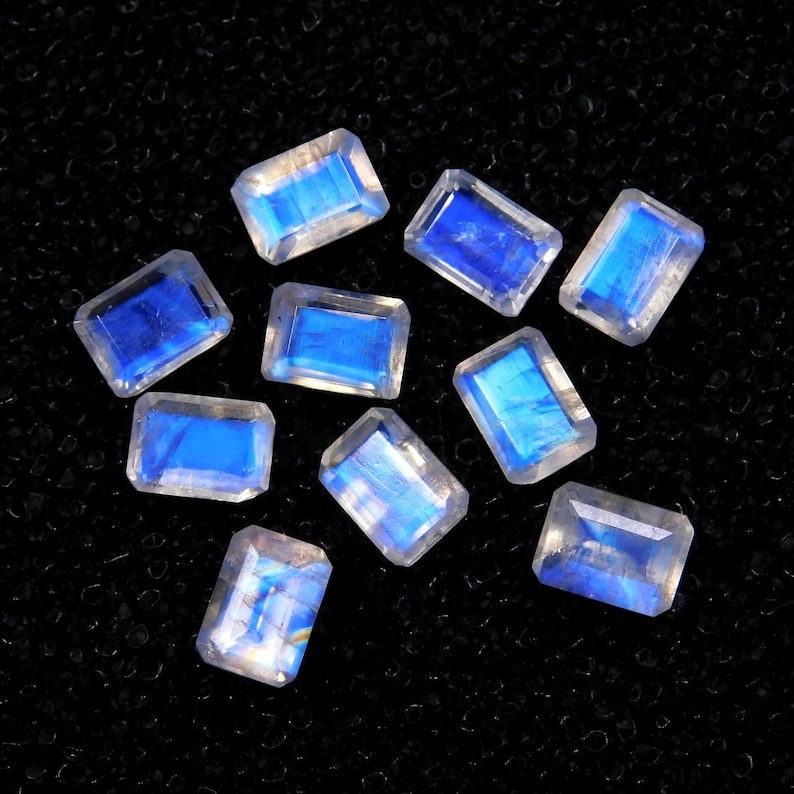 BUY RAINBOW BLUE MOONSTONE FACETED 3x4MM TO 10x14MM OCTAGON LOOSE SEMI PRECIOUS GEMSTONES SHAPE